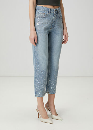 Beymen Club Mavi Taşlı Slouchy Jean Pantolon - 5
