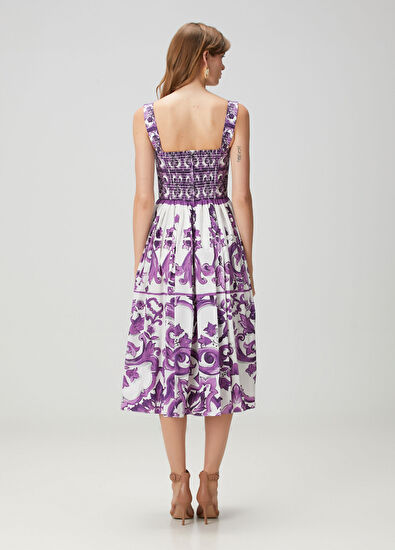 Majolica Mor Midi Poplin Elbise - Görsel 6