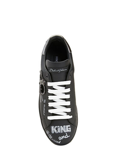 Siyah Logolu Erkek Deri Sneaker - Görsel 6