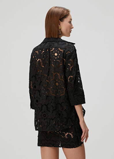 Farm Rio Sun Eyelet Black Shirt - 4