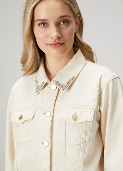 Beymen Club Ekru Taşlı Gömlek Formlu Denim Ceket - 5