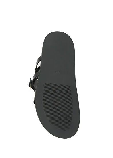 Beymen Club Siyah Amorf Tokalı Kadın Deri Sandalet - 5