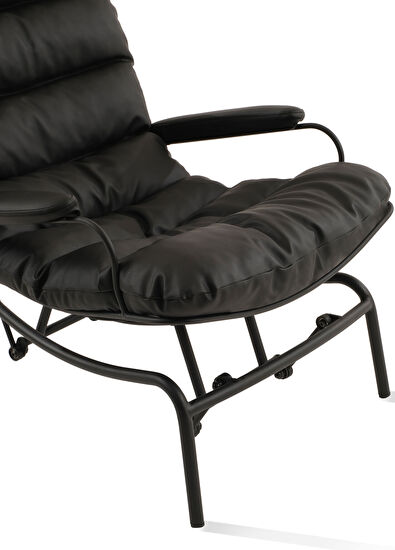 Sürton Yeke Siyah Deri Puflu Sallanır Tv Koltuğu - 5