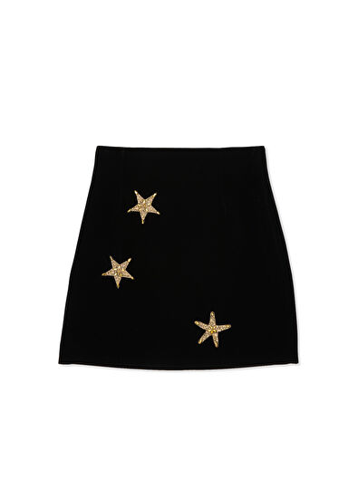 Beymen Club Siyah Yıldız İşlemeli Mini Etek - 7