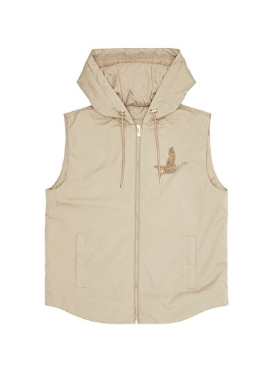 Beymen Club Bej Kapüşonlu Logo İşlemeli Yelek - 7