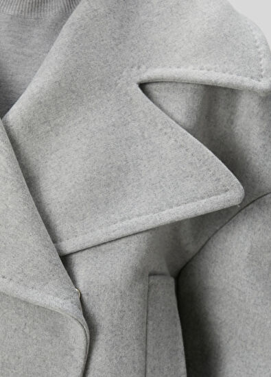 Gri Crop Yün Kaban - Görsel 6