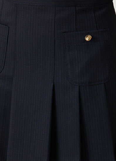 Sandro Theanis Lacivert Çizgili Mini Yün Etek - 5