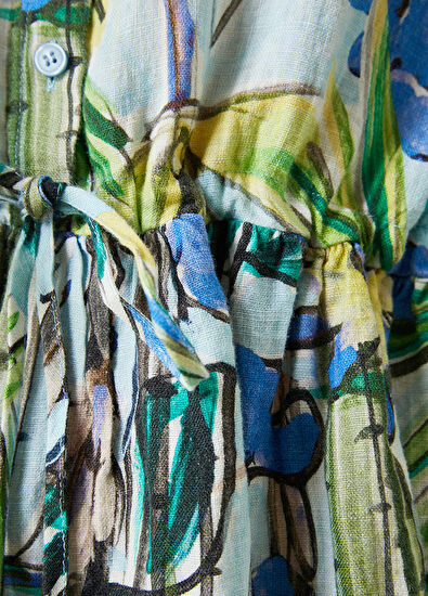 Beymen Club Yeşil Mavi Botanik Desenli Mini Keten Elbise - 5