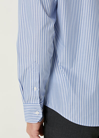 Beymen Club Comfort Fit Mavi Beyaz Çizgi Desenli Gömlek - 5