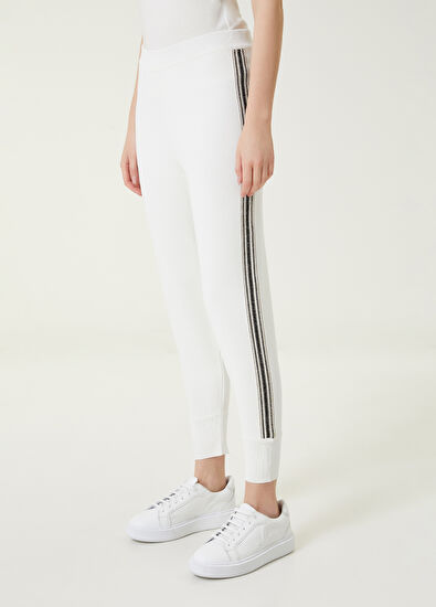 Beymen Club Beyaz Simli Şerit Detaylı Triko Pantolon - 3