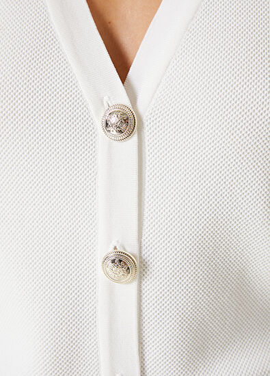 Beymen Club Off-White Gold Buttoned Knit Cardigan - 5