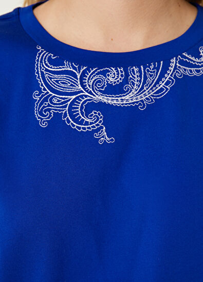 Beymen Club Kobalt Şal Nakış Detaylı Oversize T-shirt - 5