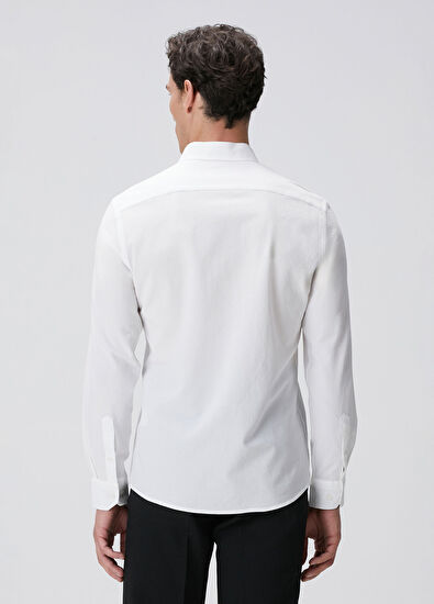 Beyaz Gofre Desenli Gömlek - Görsel 6