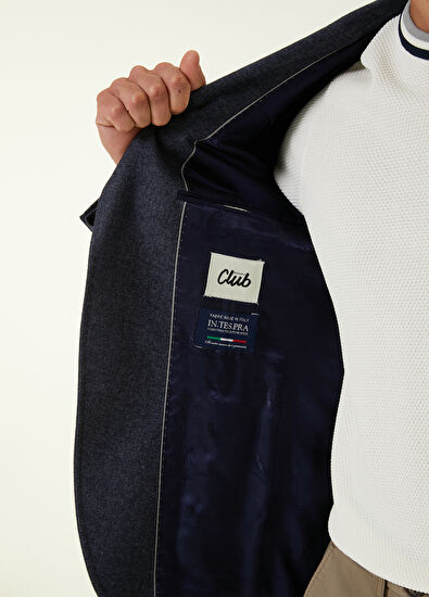 Beymen Club Slim Fit Indigo Yün Flanel Kaşe Ceket - 8