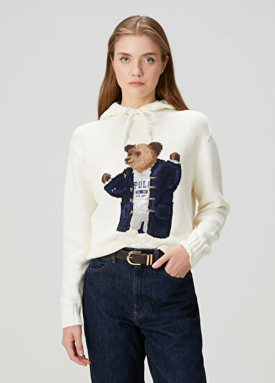 Polo Bear Krem Kapüşonlu Kazak - Görsel 5