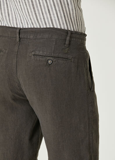 Beymen Club Regular Fit Koyu Haki Beli Kordonlu Keten Şort - 5