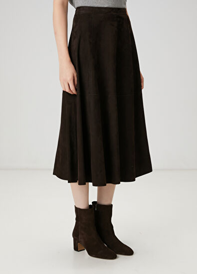 Beymen Club Brown Midi Suede Skirt - 5