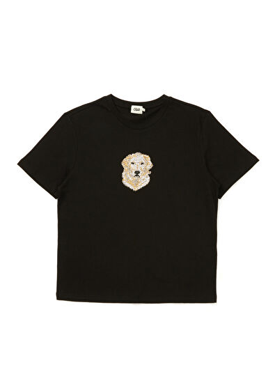 Beymen Club Black Dog Patterned Rhinestone T-shirt - 7