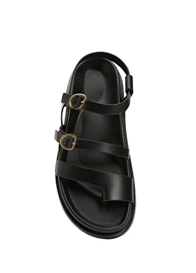 Beymen Club Siyah Amorf Tokalı Kadın Deri Sandalet - 4