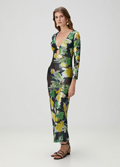 Sara Cristina Yeşil Çiçekli Maksi Plaj Elbisesi - 3