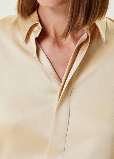 Ami Paris Krem Klasik Yaka Saten Gömlek - 4
