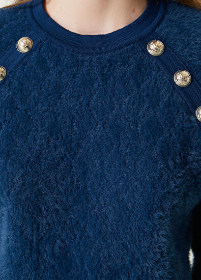 Teal Blue Gold Buttoned Sweater Beymen Club Teal Blue Gold Buttoned Sweater - 5