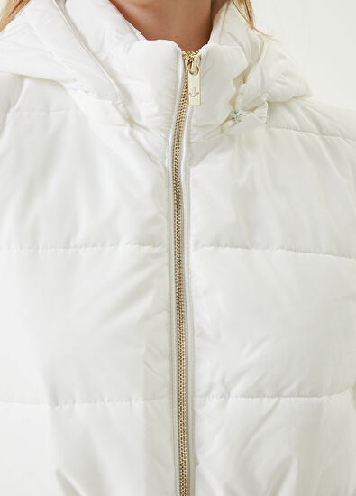 Beymen Club Beyaz Kapüşonlu Kemerli Puff Yelek - 5