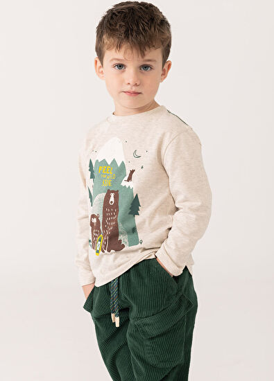 Boboli Ecru Animals Printed Long Sleeve Boys' T-Shirt - 3
