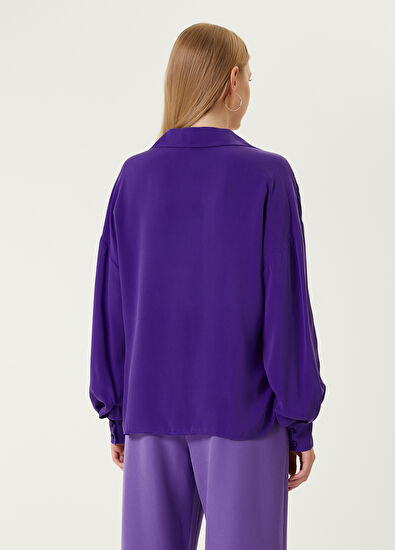 Beymen Club Mor Kaçık Yaka Twill İpek Gömlek - 6