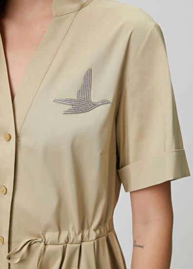 Beymen Club Beige Crystal Logo Long Shirt Dress - 6
