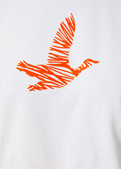 Beymen Club Beyaz Neon Turuncu Karalama Kuş Baskılı T-shirt - 4