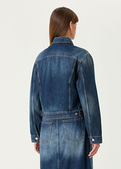 Victoria Beckham Mavi Cropped Denim Ceket - 5