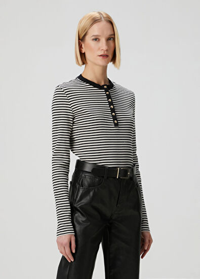 Anine Bing Alessia Siyah Çizgili Uzun Kol T-shirt - 3