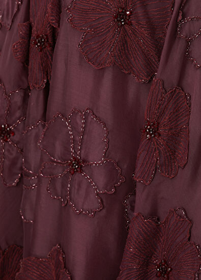 Dolce&Gabbana Bordo İşlemeli Midi İpek Organza Etek - 5