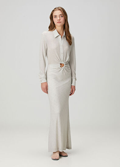 Christopher Esber Metalik Gri Maksi Gömlek Elbise - 3