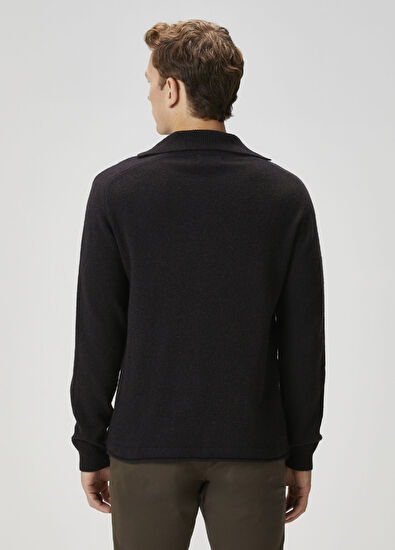 120% Lino Navy Blue Polo Cashmere Sweater - 4