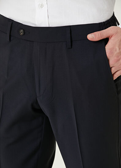 Beymen Club Lacivert Bel Yanı Lastikli Klasik Yün Pantolon - 4