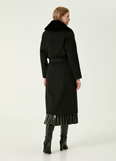 Beymen Club Siyah Suni Kürk Yaka Kruvaze Palto - 6