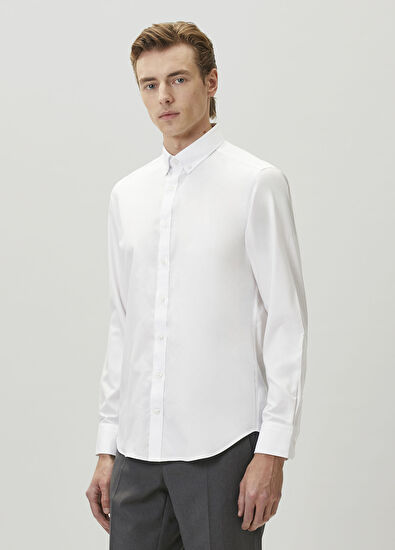 Beymen Club Slim Fit White Button-Down Collar Non-Iron Shirt - 5