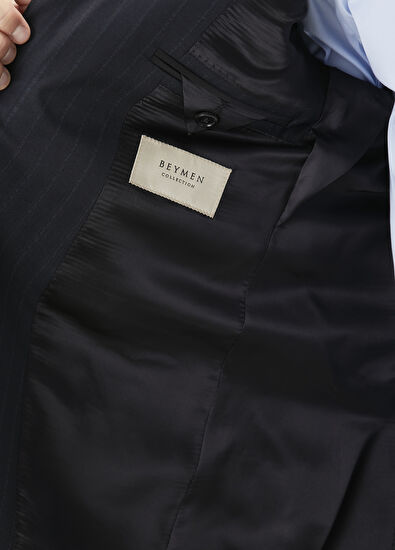 Drop 7 Lacivert Çizgili Yün Takım Elbise - Görsel 12