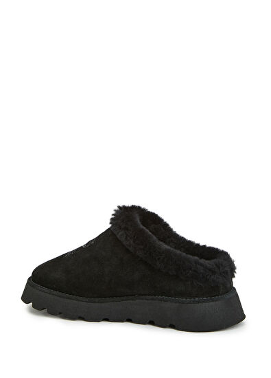 Siyah Shearling Detaylı Kadın Deri Terlik - Görsel 4