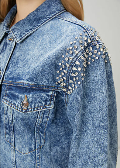 Beymen Club Mavi Taş İşlemeli Denim Ceket - 6