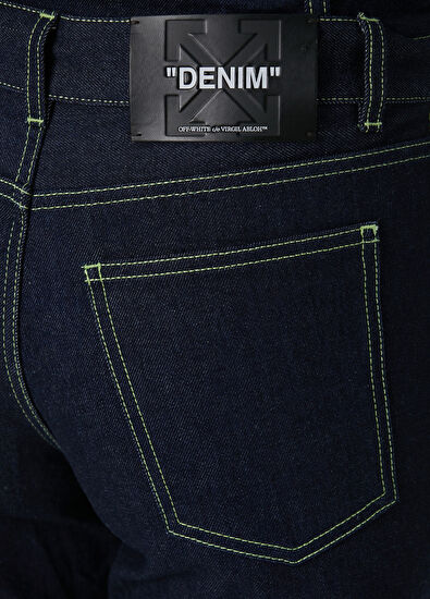 Off-White Koyu Mavi Flare Jean Pantolon - 5