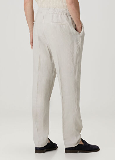 Brunello Cucinelli Bej Beli Kordonlu Keten Pantolon - 3