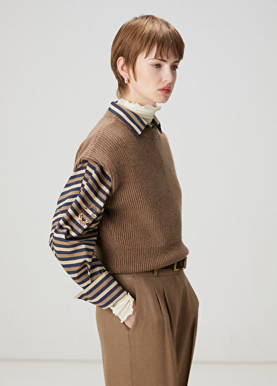 Beymen Club Açık Kahverengi Kolsuz Yün Kazak - 3