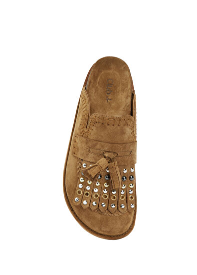 Beymen Club Camel Tassel Detailed Women's Suede Sabo Slippers - 4