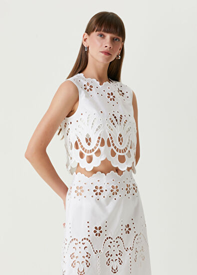 Dolce&Gabbana Beyaz Ajur Dokulu Bluz - 3