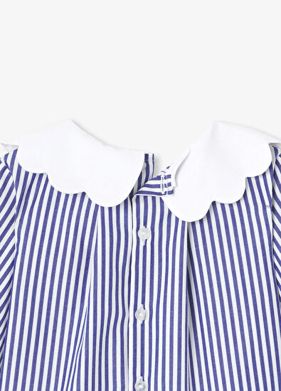 Jacadi Paris Lacivert Beyaz Çizgili Poplin Kız Bebek Bluz - 4