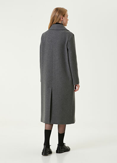 Beymen Club Gri Melanj Kruvaze Yün Kaşe Palto - 6