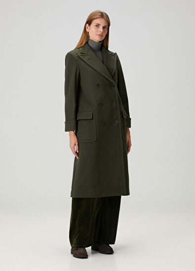Koyu Yeşil Yün Palto - Görsel 4